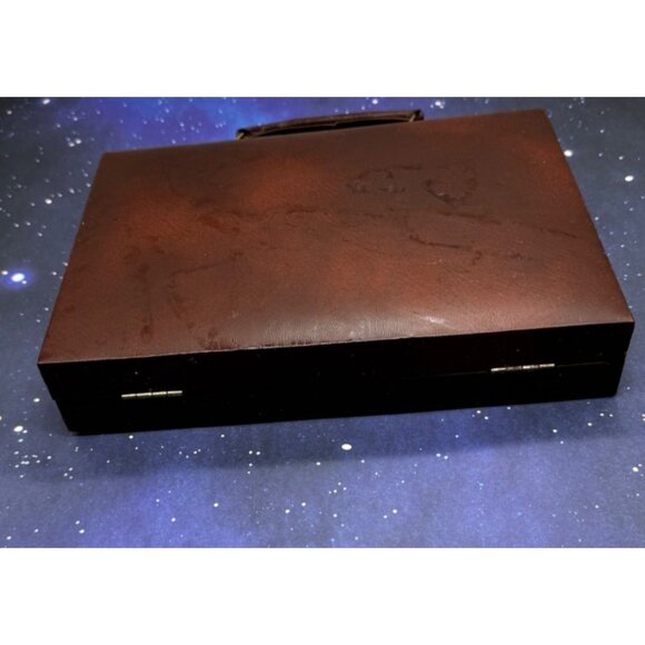 Vintage Backgammon Game Stripe Leatherette Set Briefcase Folding Travel Case - Picture 14 of 14